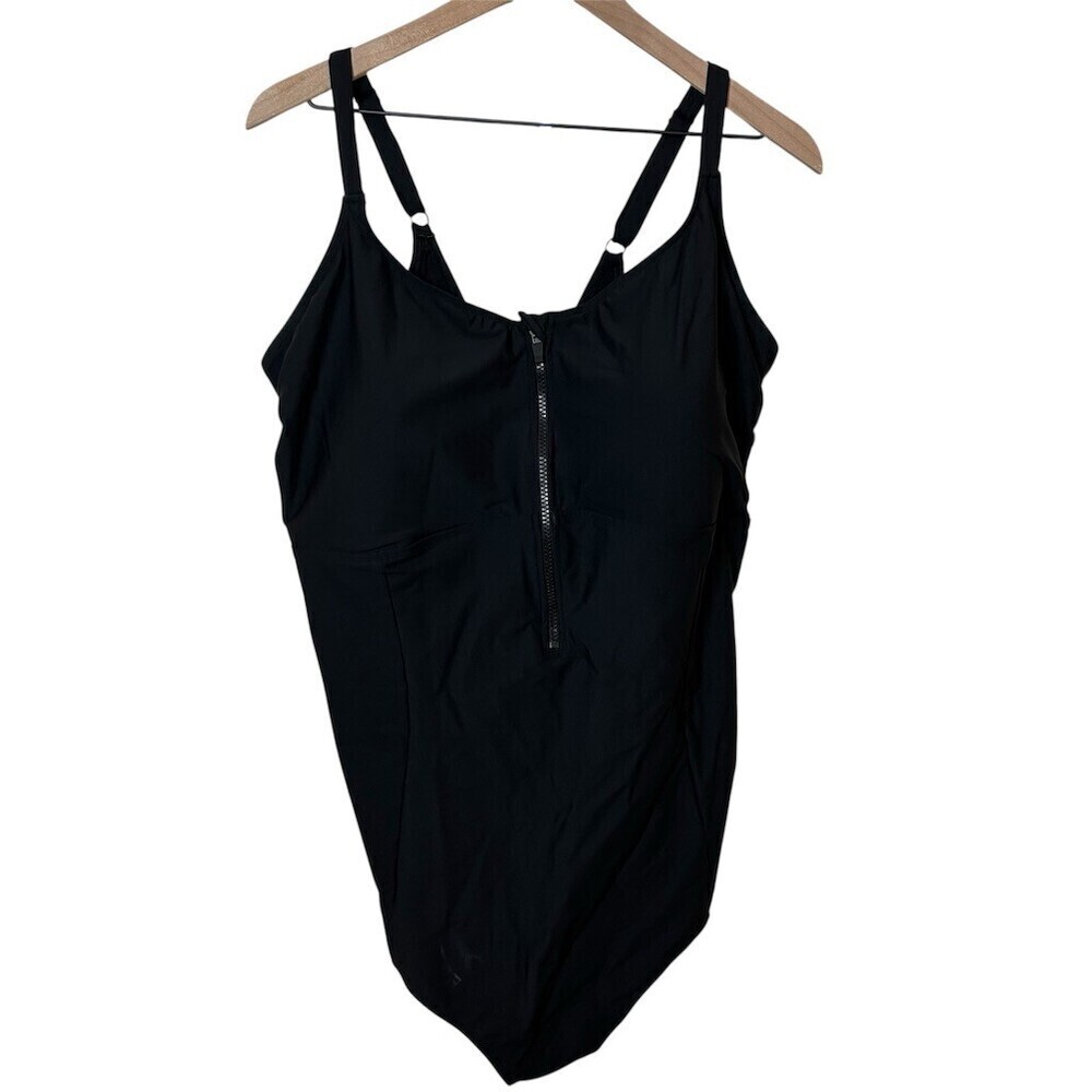 Torrid One Piece Swimsuit Womens Plus Size 5 Black Zip Front Shaping Lined